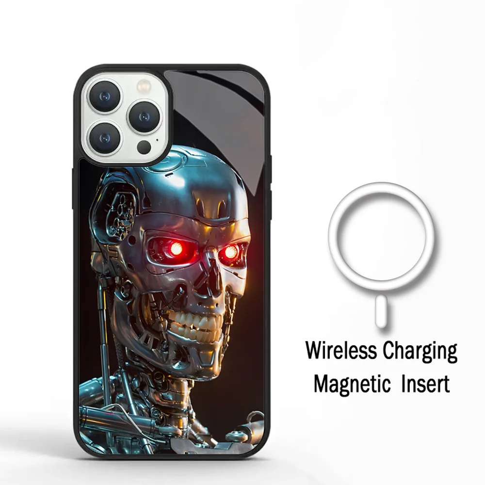 T-800 T-Terminator Phone Case For IPhone 11 12 13 14 15 Plus Pro Max Mirror Acrylic Cover For Magsafe Wireless Charging