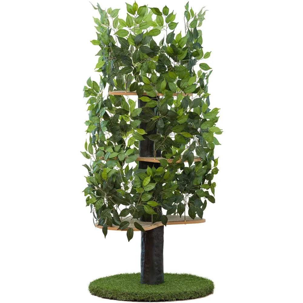 

Cat Tree with Leaves ,House & Activity Tree, Multi-Level Condo for Indoor Cats,26"L x 26"W x 60"H,Suitable for all cats