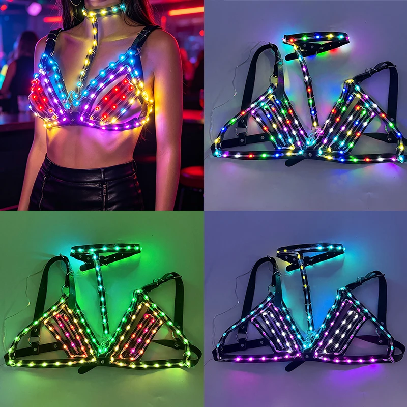 

Glowing Hanging neck Underwear Sexy LED Bra Colorful Flashing Stage Wear for Women Singers Dancers Punk NightClub Outfits ﻿ ﻿
