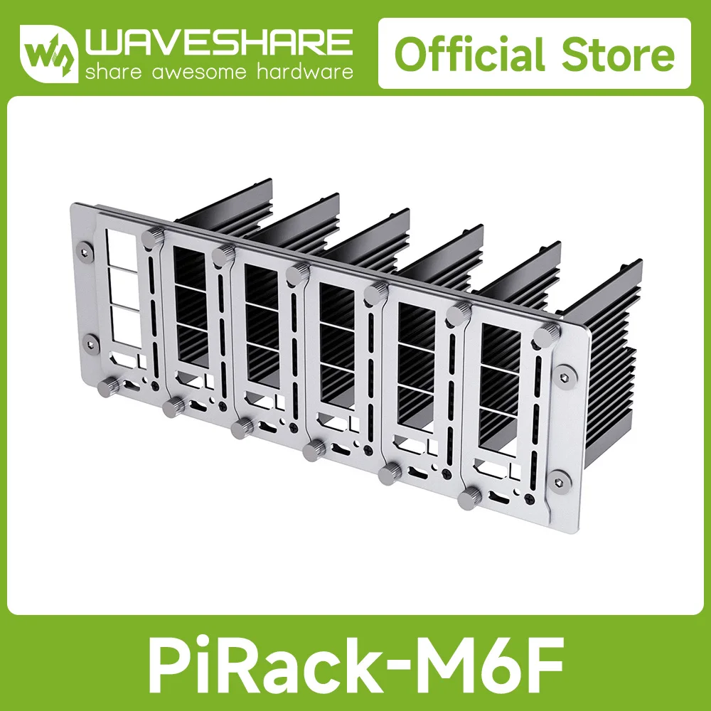 Waveshare PiRack-M6F Multi-node Server Cluster Kit For Raspberry Pi 4/5, 10inch All Aluminum Alloy Rack,2U Height Mounting Space
