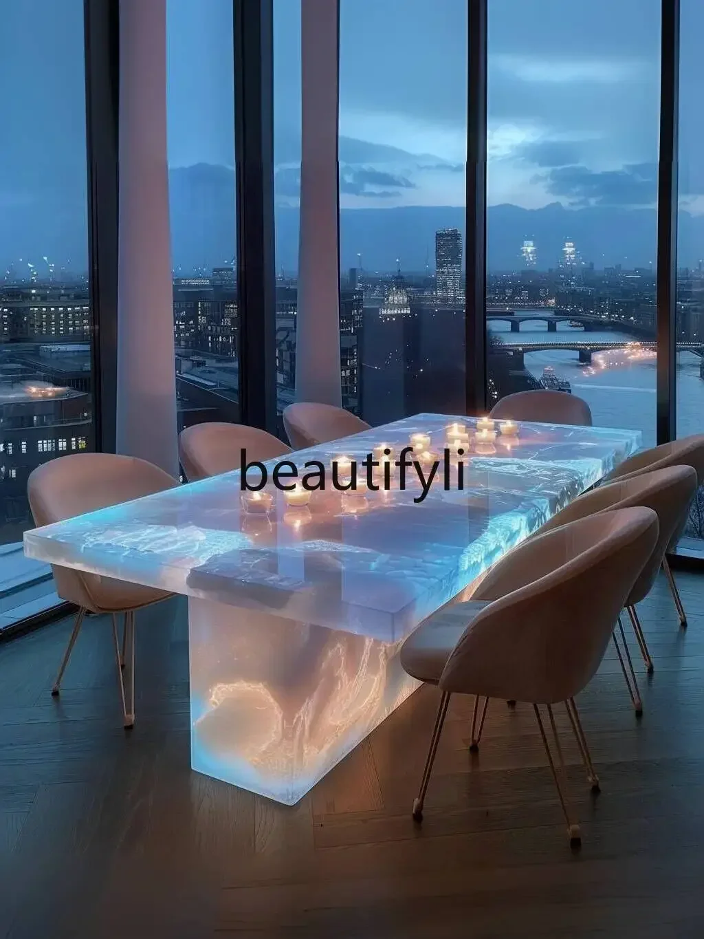 Luminous jade dining table White jade light luxury high-end marble dining table