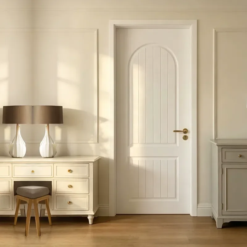 for French Cream Style Multi-layer Solid Wood Bedroom Door Retro Composite Paint Interior Room Door Custom Package