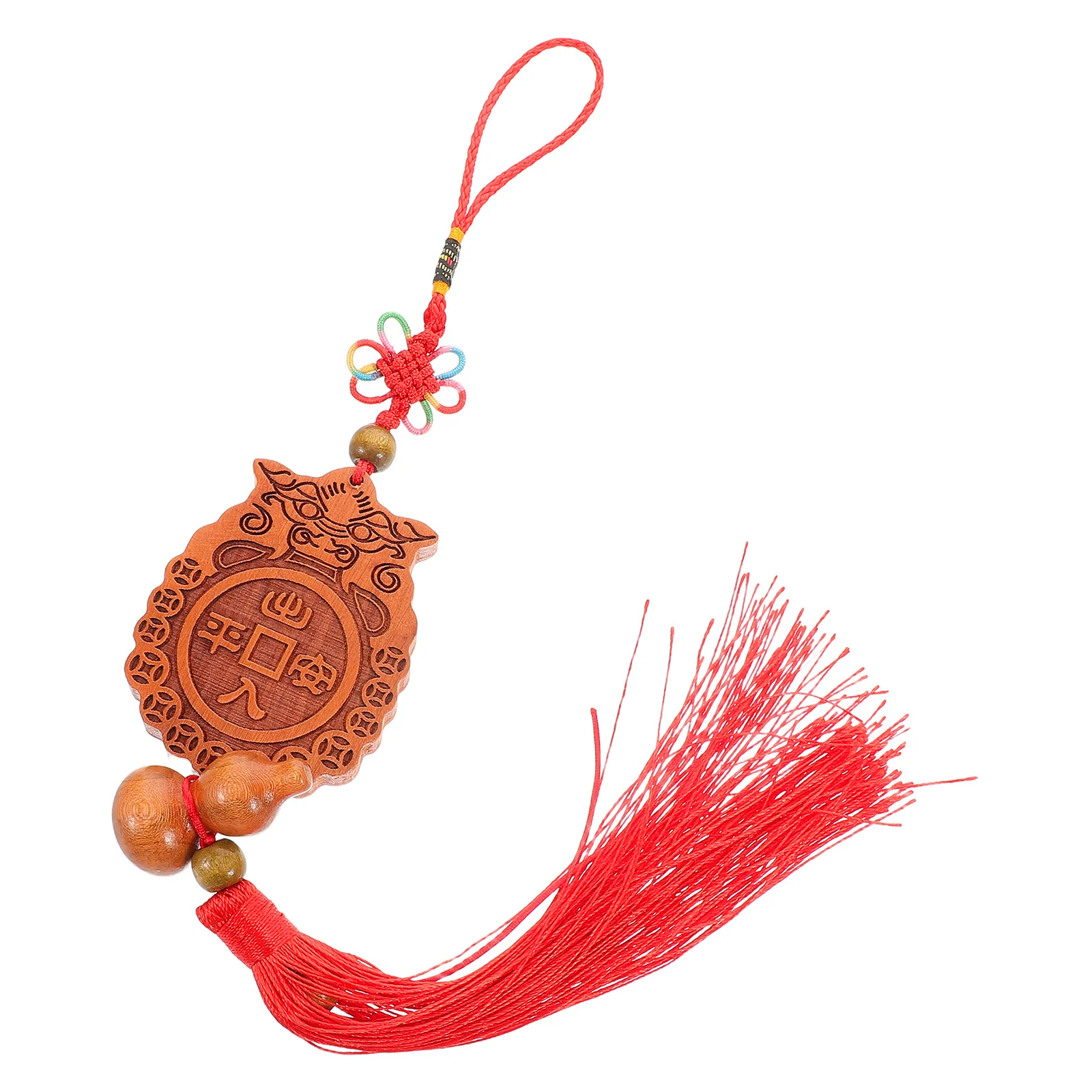 

Feng Shui Bagua Mirror Wooden Tiger Head Gourd with Beast Head Carvings Nine Chinese Decor for Good Luck Wealth