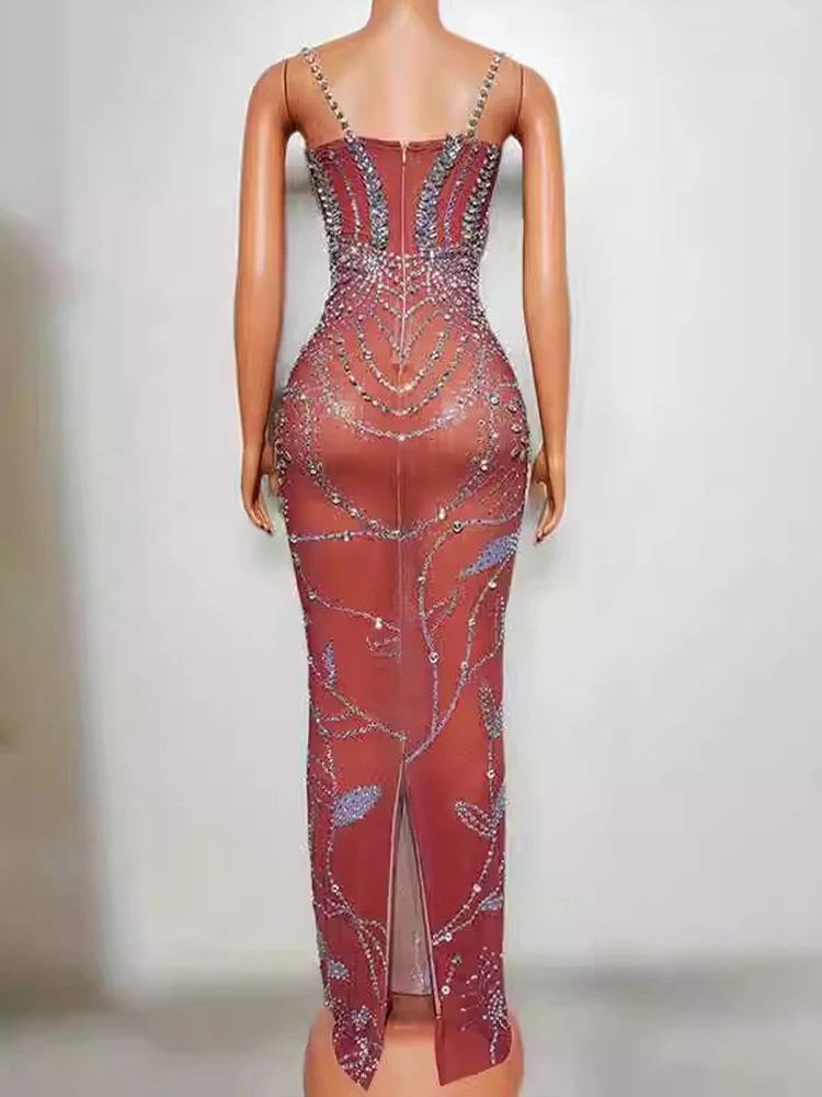 Sexy elástico vestido de fenda de suspensão feminino, Alta qualidade, Diamante quente, Nova moda, Roupa feminina personalizada, 2024