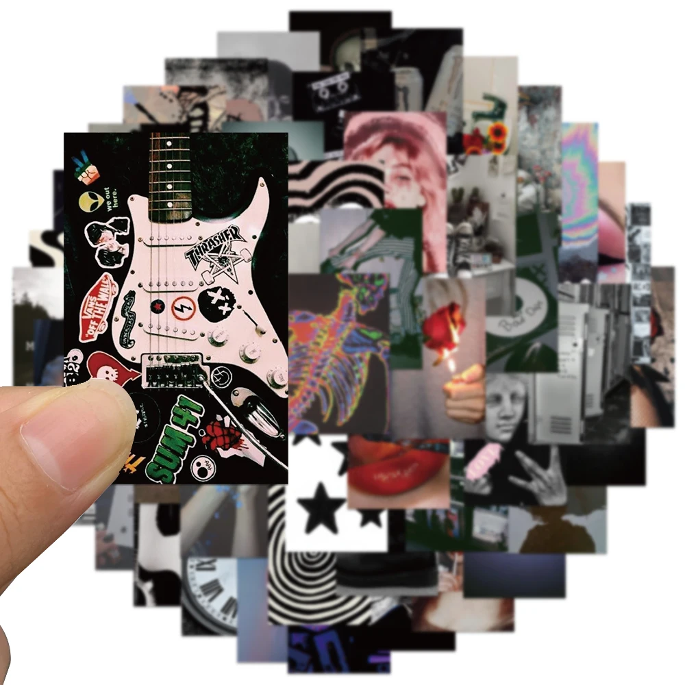 50 Pcs/pack Grunge Rock Ins Dark Modern Art Aesthetic Stickers Laptop Fridge Guitar Phone Case Skateboard Scrapbook Car Sticker