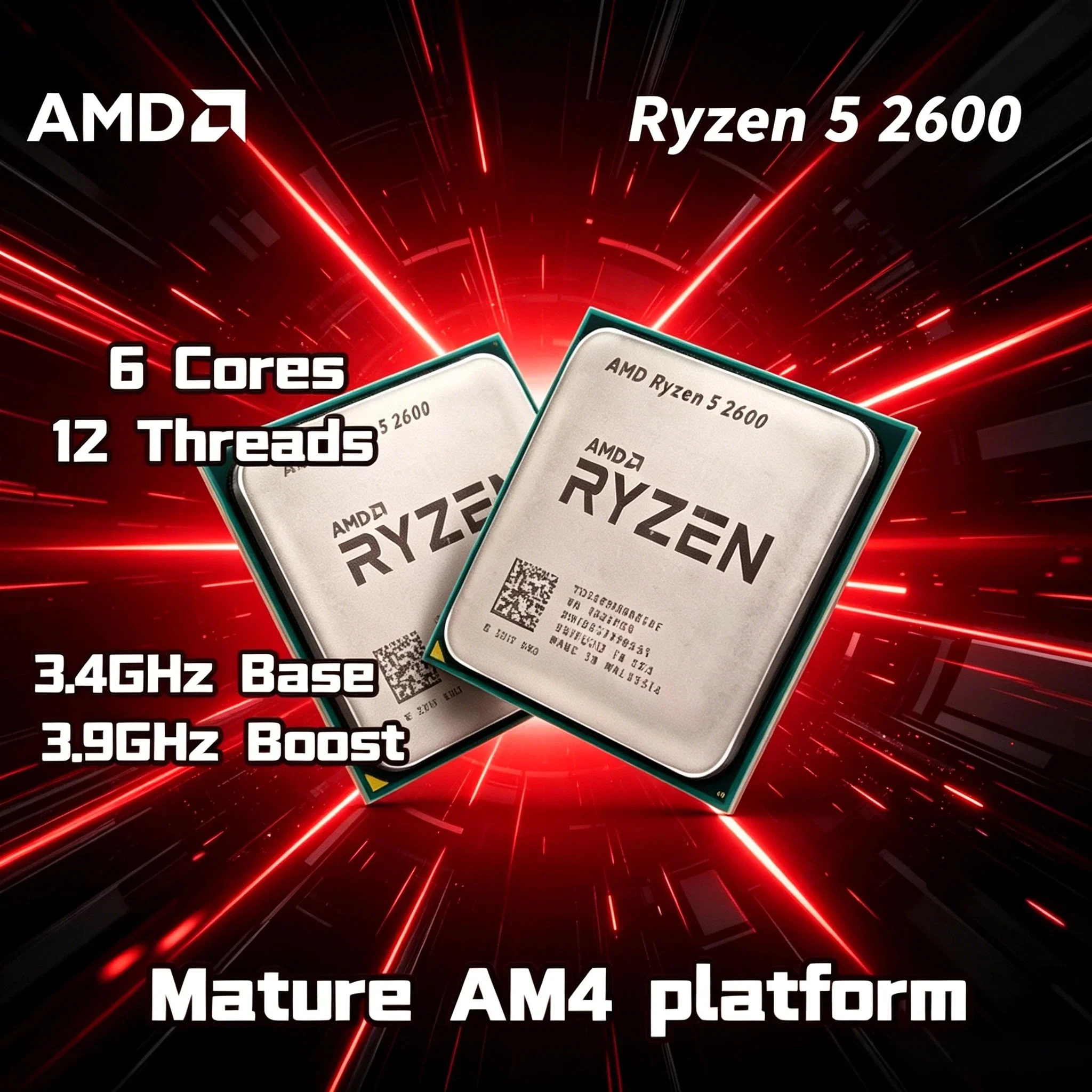 

AMD Ryzen 5 2600 3.4GHz 6 Core 12 Thread Socket AM4 Desktop Gaming CPU Processor for Office Computer R5 2600 Pro Max 4K Plus