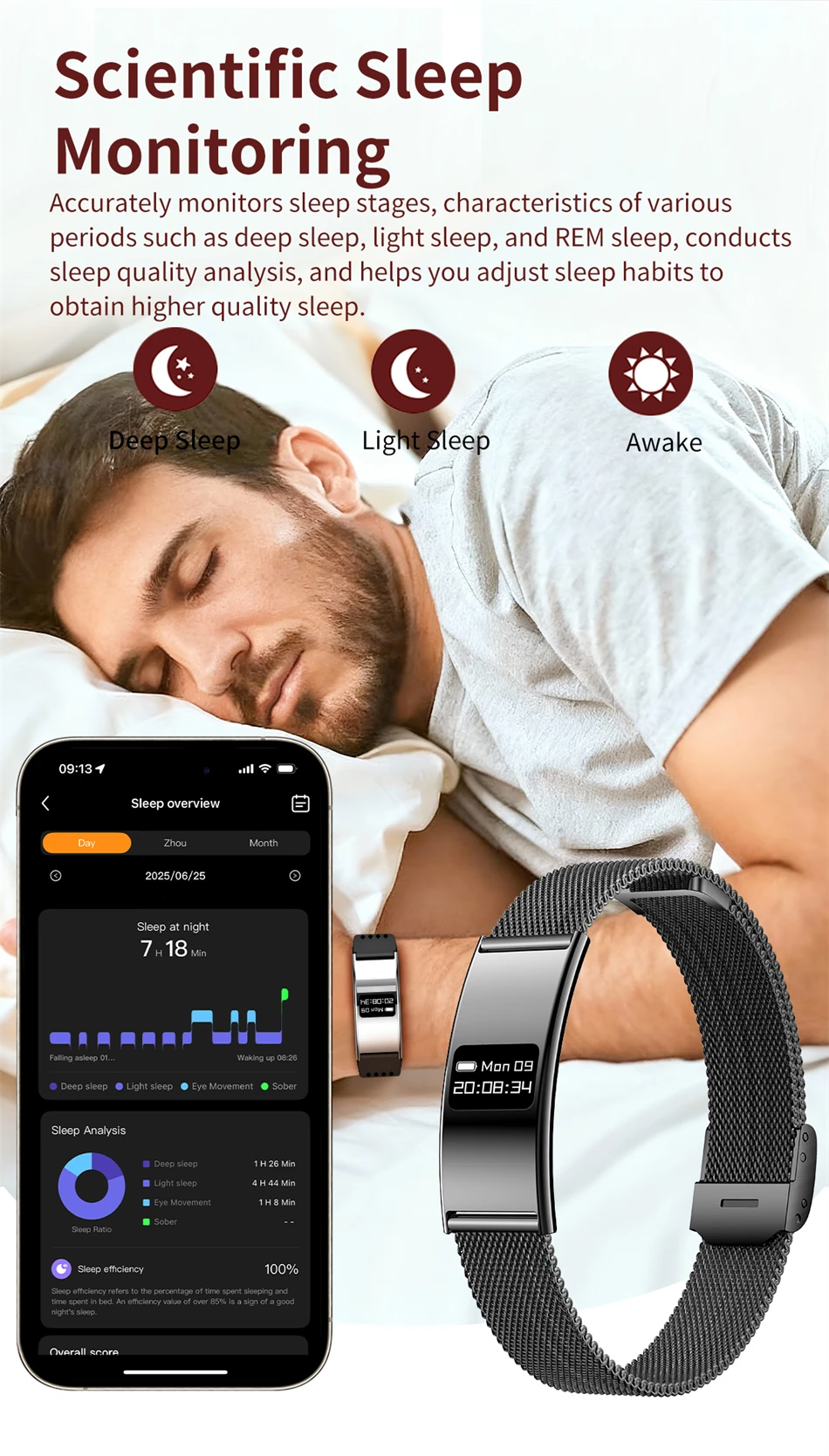 Neuer Sport-Fitness-Tracker, intelligentes Armband, IPX8, wasserdicht, Herzfrequenz- und Schlafüberwachung, Schrittzähler, Anruferinnerung, Smartwatch für Männer und Frauen – Detail 9