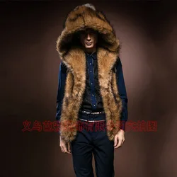 Men Faux Fox Fur Coat Casual Vest Jacket Thick Warm Coats Sleeveless Hooded Outerwear Short Jackets Slim Fit Winter 2023