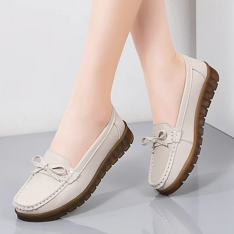 

Women's Genuine Leather Flat Loafers Soft Bottom Pregnant Women's Single Shoes Autumn 2023 Women's Vulcanize Shoes Zapatos Mujer