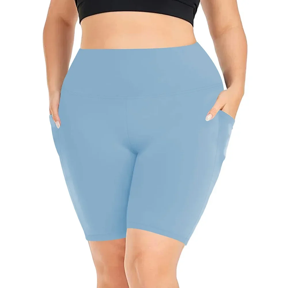 Damen-Yoga-Shorts mit hoher Taille, Übergröße, Workout-Leggings mit zwei Taschen, Stretch, europäischer Stil, Activewear für Fitnessstudio und Freizeit – Detail 12