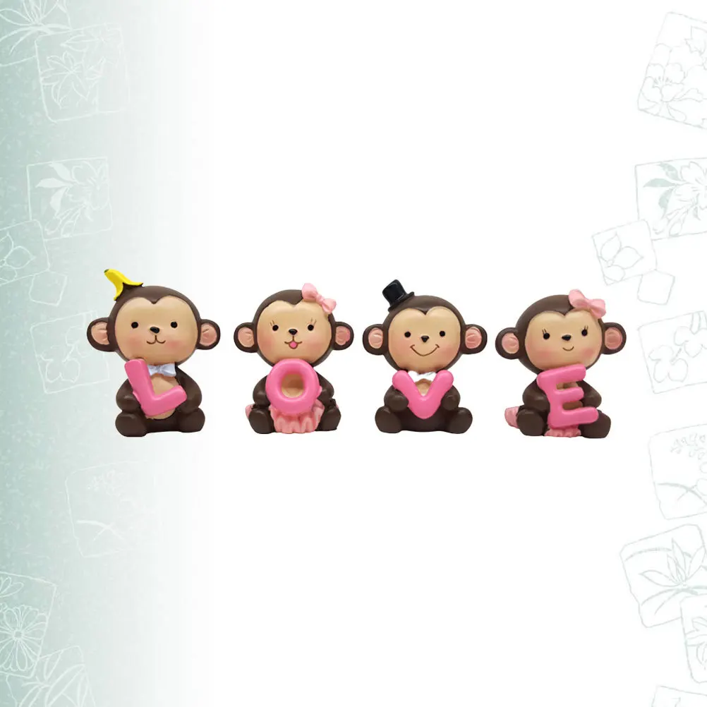 

4 pcs 1 Set 5Cm Love Monkey Resin Crafts Desktop Ornaments Home Living Room Kitchen Decoration Valentines Day Gift Cake Topper