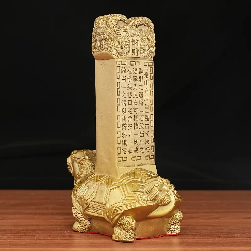 Brass Casting Taishan Stone Guandi Dragon Turtle Home Auspicious Copper Ornament