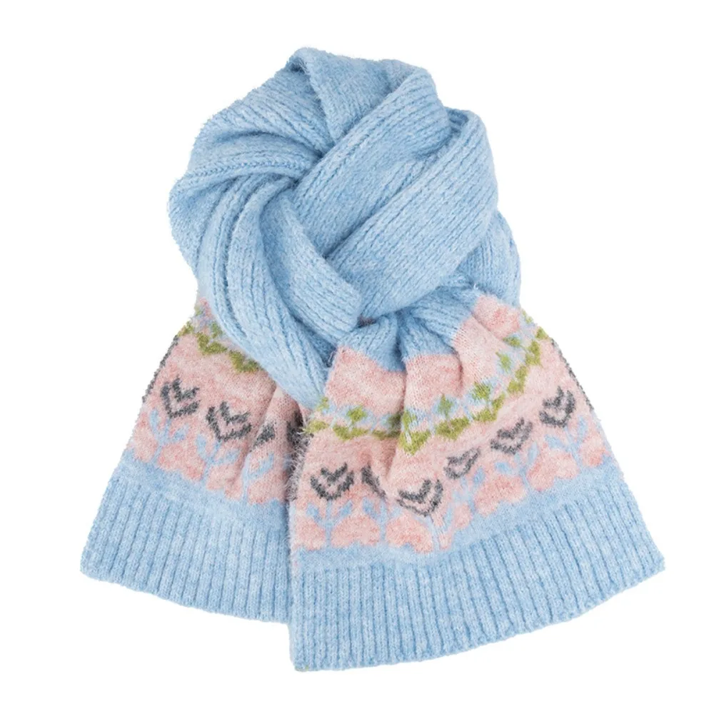 Elegant Wool Jacquard Knitted Scarf Thickened Plush Winter Cashmere Scarves Floral Korean Style Fair Isle Style Shawl Student