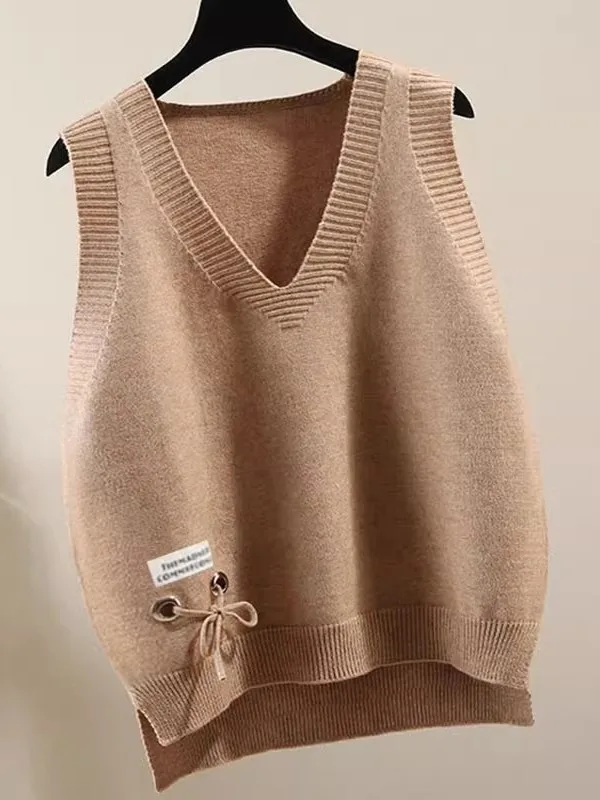 Short Knitted Vest Women's V-Neck Pullover Top Korean Style Loose Base Layer Shirt Trendy Autumn Winter New Arrival