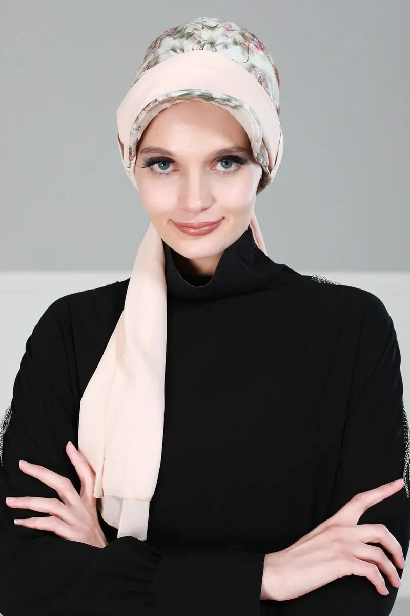 Chiffon Belted Hoed Bone Olijf Patroon