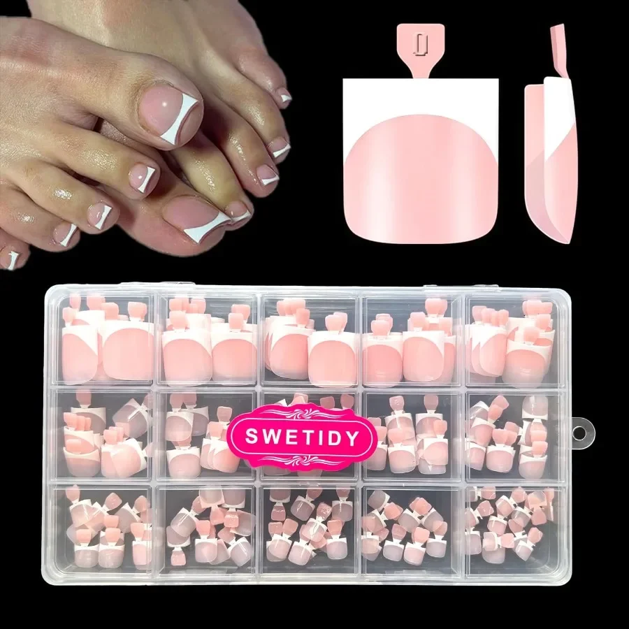 

Типсы для ногтей на ногах Press on French Fake Short Toe Tips 150 шт. Квадратные круглые акриловые накладки для ногтей на ногах 15 размеров French Baby P