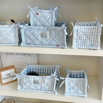 Blue Quilted Storage Basket 1