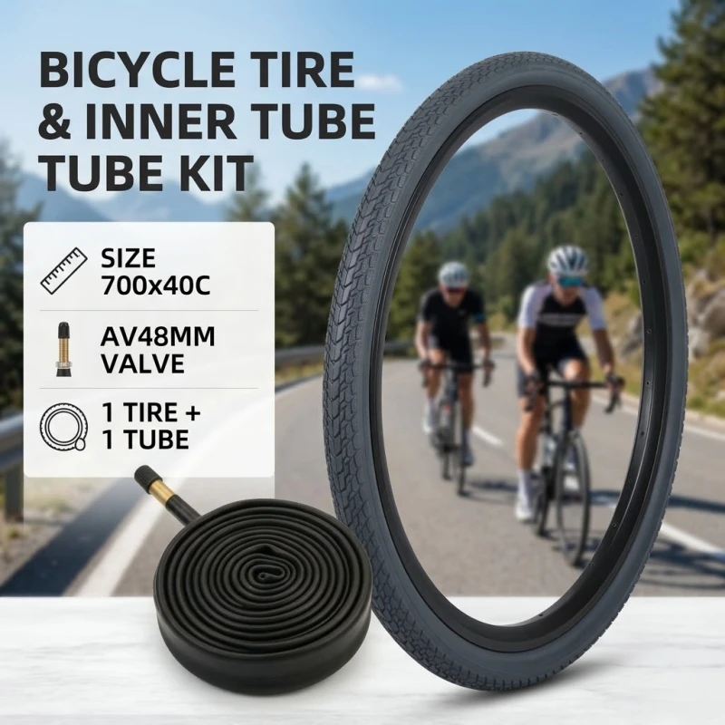 700C Road Bike Tire Set 700x25C 40C Fixed Gear Bicycle Outer Tyre & Inner Tube Kit Presta FV60 Schrader AV48 Cycling Parts 1Set