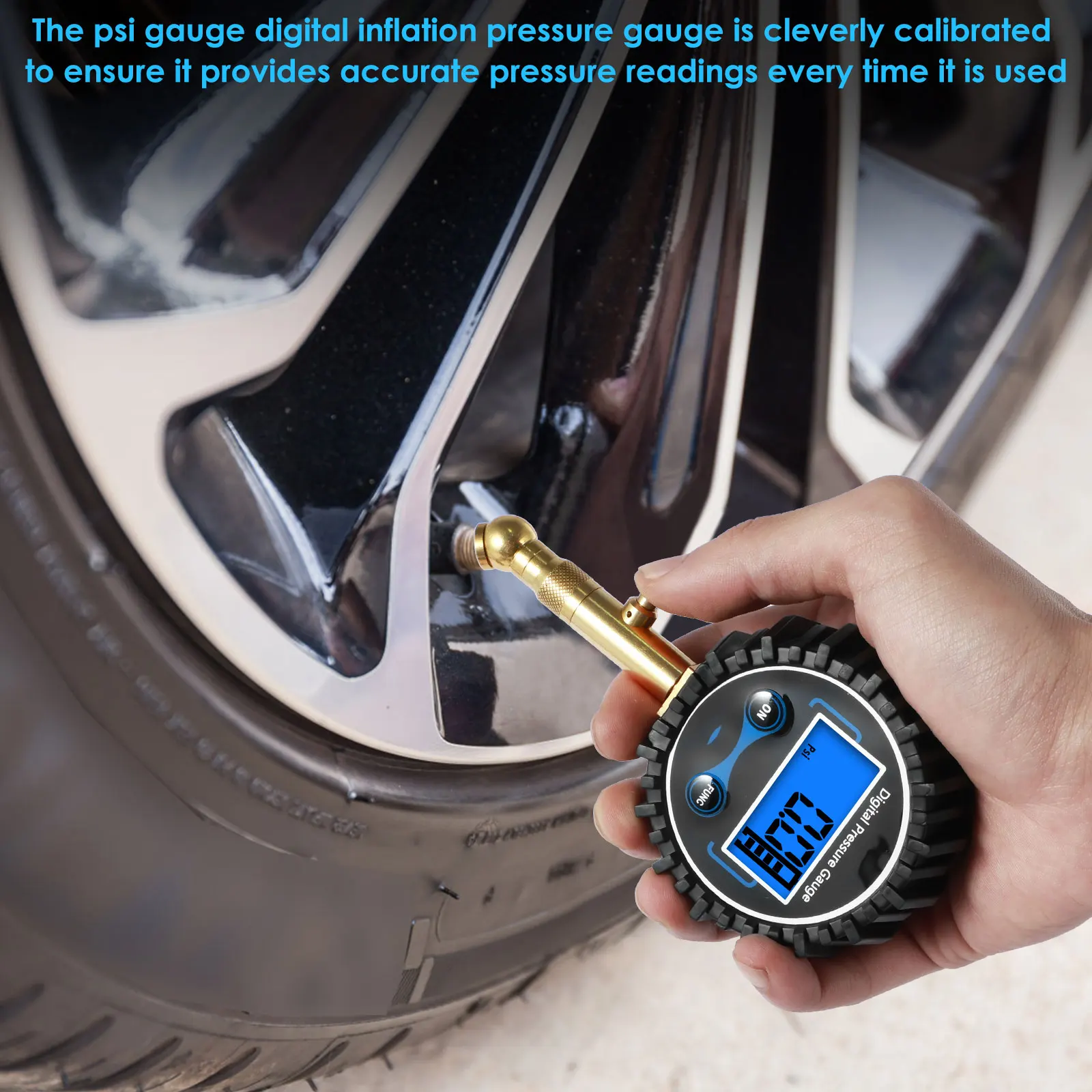 Digital Tire Pressure Gauge 200PSI Car Tire Inflator Pressure Gauge with 360° Rotatable Nozzle Accurate Tire Air Pressure Gauge