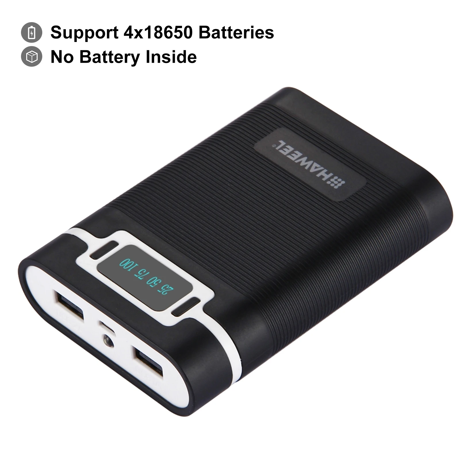 HAWEEL DIY 4 x 18650 Battery (Not Included) 10000mAh Power Bank Shell Box with 2 x USB Output & Display Battery case