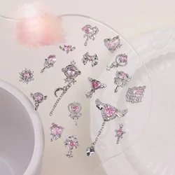 10pcs Kawaii Love Heart Silver Pink Sailor Moon Star Nail Art Parts Zircon Manicure Nails Accesorios Supplies Decorations Charms