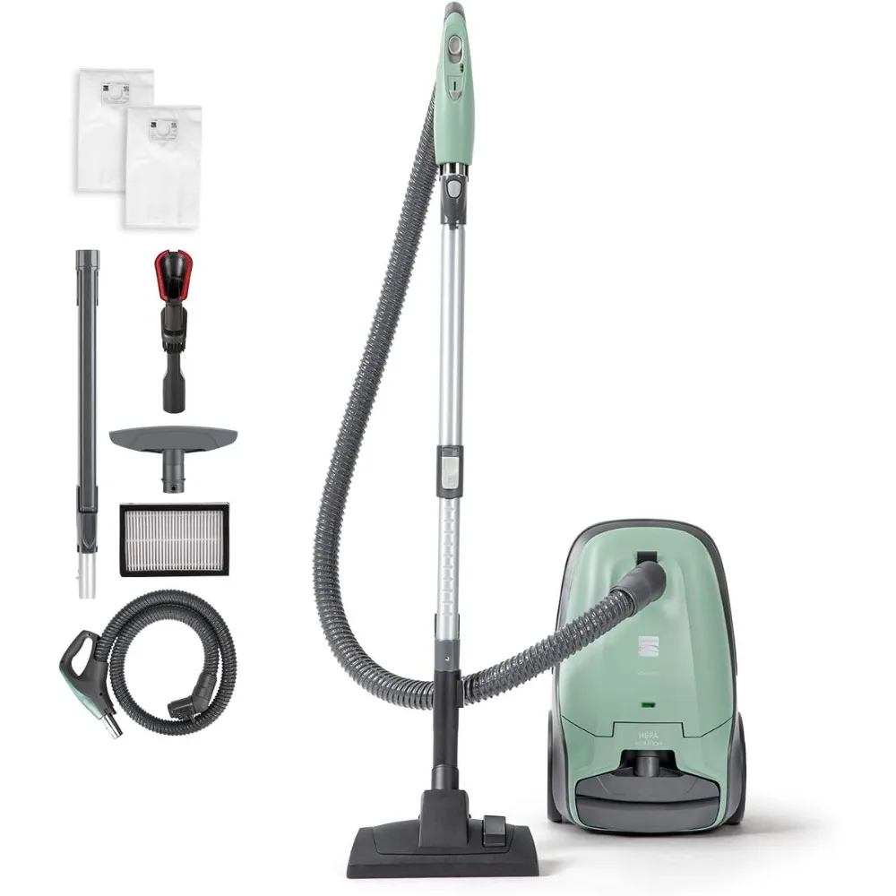 

pet Friendly Lightweight Bagged Canister Vacuum Cleaner with Extended telescoping Wand, HEPA Filter, Retractable Cord