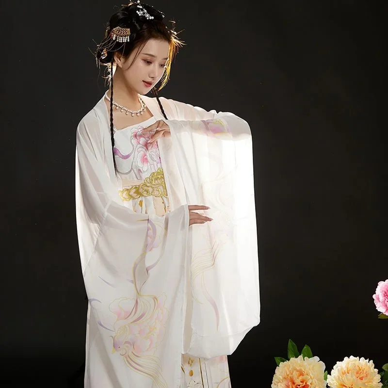 

Tang Dynasty White Hanfu Female Loose-sleeved Shirt Embroidered Ancient Costume Daily Fairy Elegant Woman Chinese Dresses