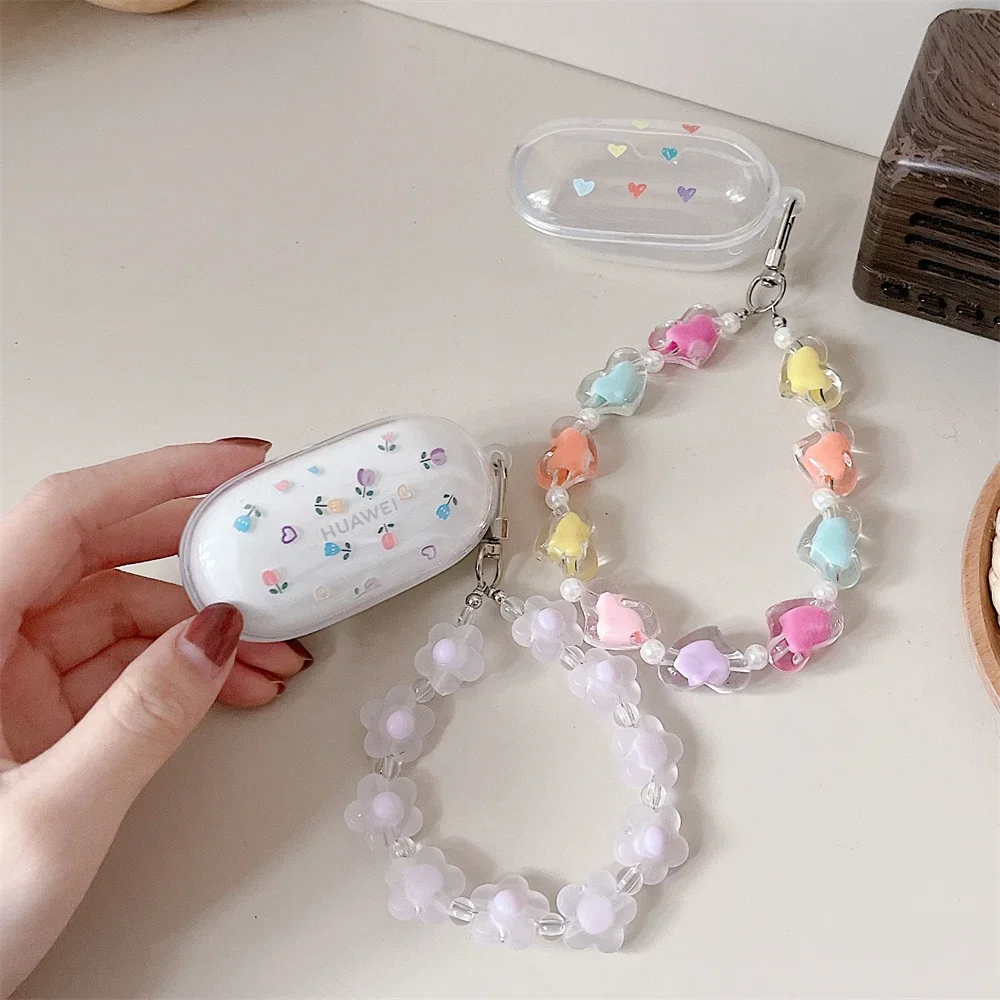 

Transparent Silicone Soft Earphone Case For Huawei Freebuds SE Cute Crystal Flowers Butterfly Bracelet For Freebuds SE Cover