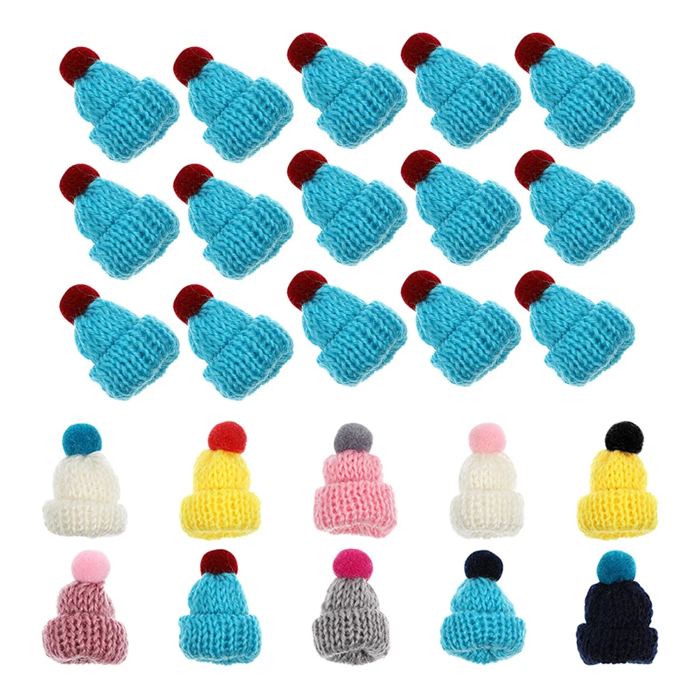 100 Pcs Knitted Small Christmas Hat Mini Winter Hats Tiny Party Kitting Woolen Yarn Miniature Tree