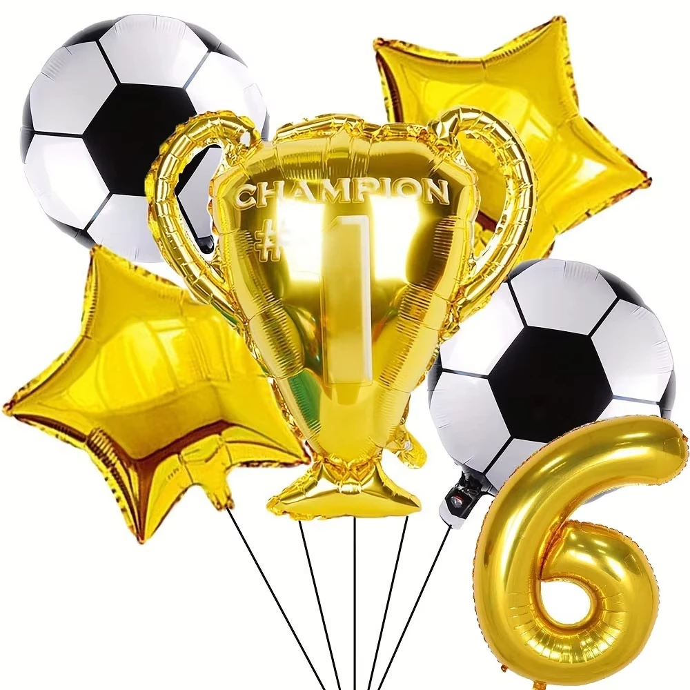 6pcs Boys Football Trophy Helium Balloon Birthday Party Decorations Children's Gifts 32inch Green Pink Gold Digit Number Balloon view 5