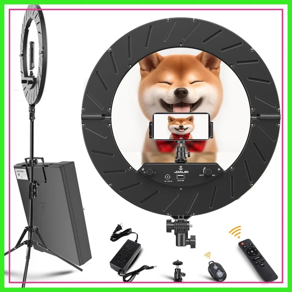 

55W 6700K Dimmable LED Ring Light Kit with Tripod, Remote, and Box for Camera, Smartphone, YouTube, TikTok, CRI95 (Black)