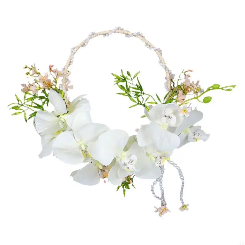 

91AF Realistic Waterfall Pearls Artificial Phalaenopsis Bridal Bouquet For Wedding Ceremony Maid