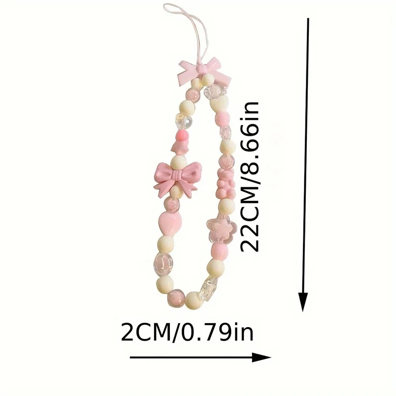 Korean Cute Charm Bear Love Heart Bowknot Phone Chains For iPhone Women Girls Jewelry Strap Beaded Lanyard Hanging Cord Bracelet