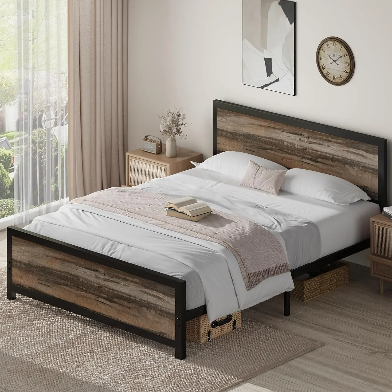 

Queen Bed Frame with Headboard, Heavy Duty Metal Bed Frame, Under Bed Storage, No Box Spring Needed, Noise-Free, Easy Assembly