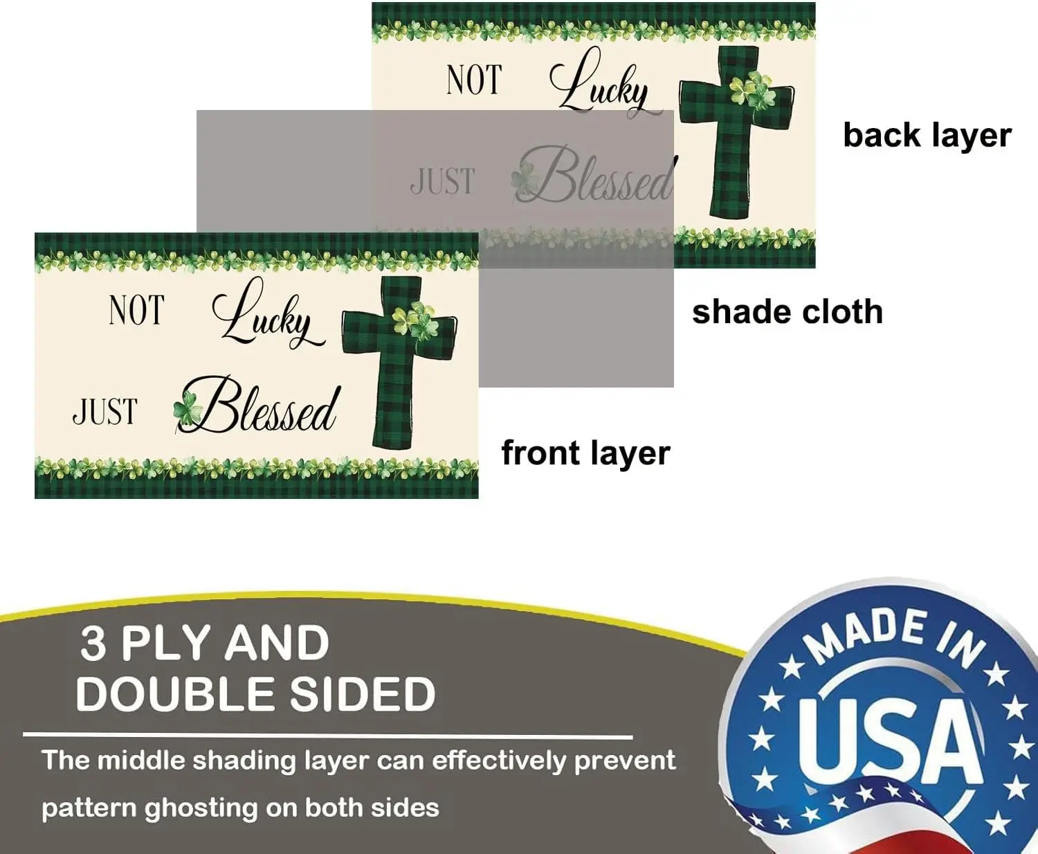 St Patricks Day Shamrock Flags Outdoor Double Sided- Not Lucky Just Blessed Cross Flag 3 Ply Heavy Duty