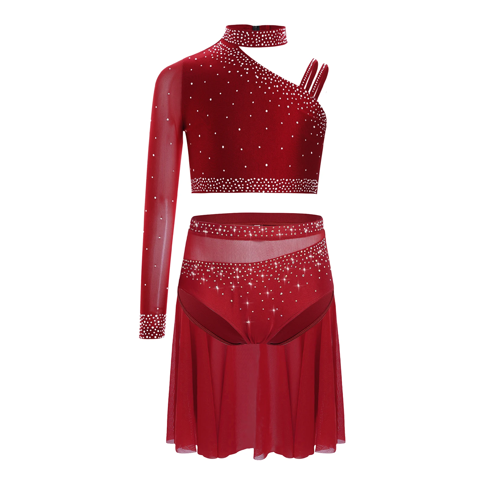 Conjunto de danza lírica de Ballet para niñas, trajes de danza contemporánea moderna, Top corto con falda de malla transparente, disfraz de patinaje sobre hielo