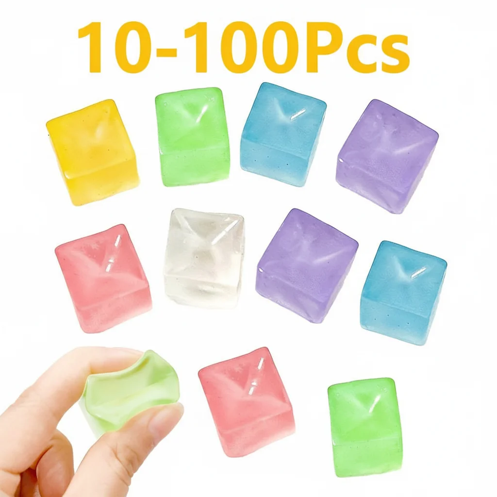 10-100 Stück Niedliche Fidget-Spielzeuge Mini Squishy Spielzeuge Mochi Eiswürfel Stressball Spielzeug Kawaii Transparenter Würfel Katzenpfote Fisch Stressabbau