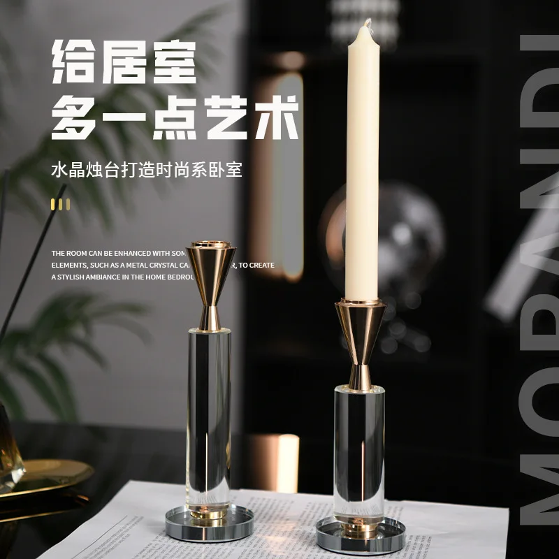 Nordic Light Luxury Desktop Crystal Candle Holder Ornament Study Living Room Decoration Simple Creative Metal Scented