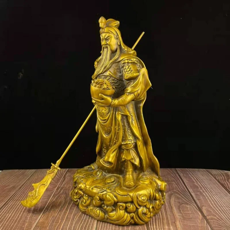 Brass Guan Gong Wuyue Guan Gong Copper Statue Lifting Knife Horizontal Knife Guan Er Guan Yu Hotel Worship Wu God of Wealth Guan