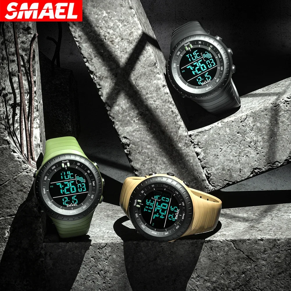 SMAEL Multi functional Outdoor Watch Men's Waterproof Sports Electronic Watch Night Light Alarm Watch  1237