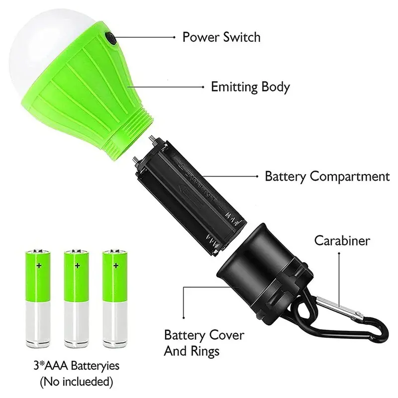 A01F-LED Camping Lantern, Super Bright Outdoor Waterproof Light With Hook, For Hiking, Fishing, Parties- Pack Of 4 Ideal Green