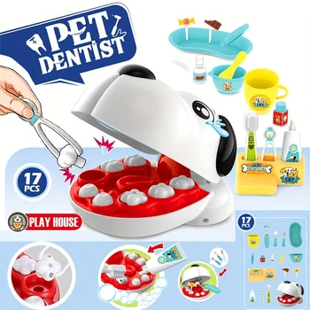 치과 의사 키트 장난감, 치아와 치과 액세서리의 척 놀이 세트, 귀여운 개 수의학 놀이 세트, 치과 의사 척 놀이 세트