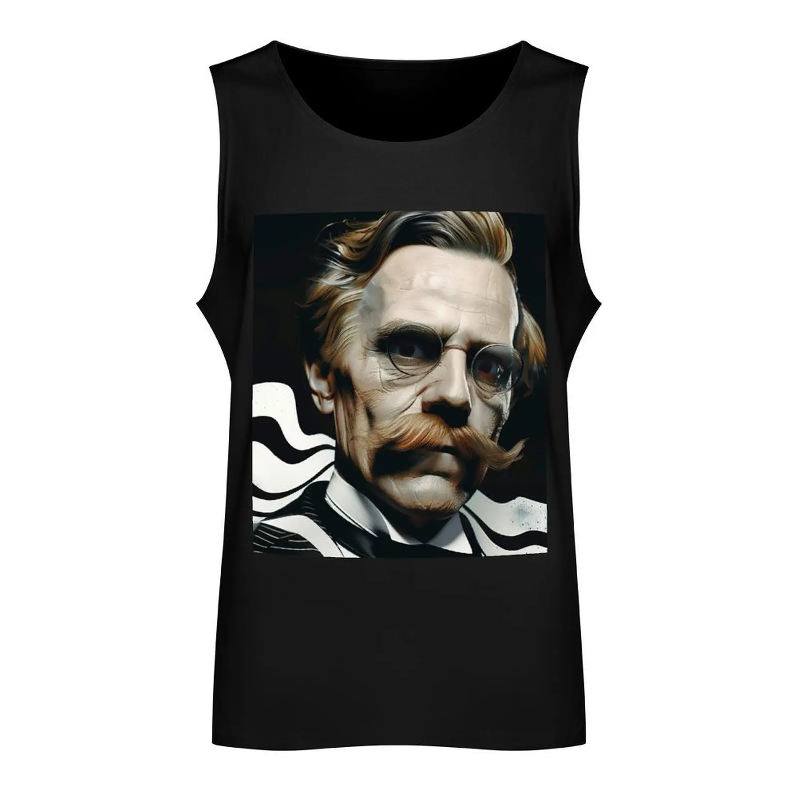 Friedrich Nietzsche Trippy Op Art Tank Top sleeveless Men's t-shirts men clothings t-shirt Men's Top summer