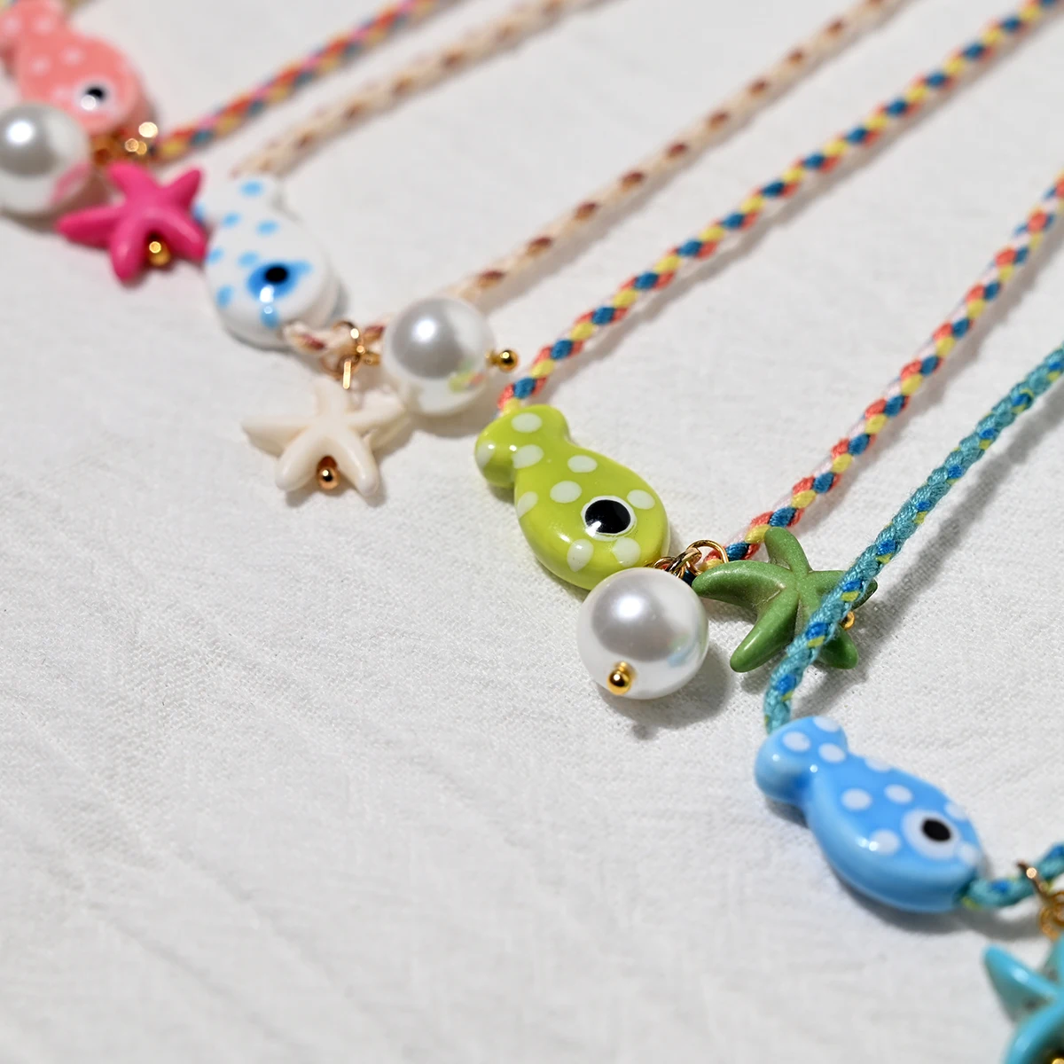 Colorful Bohemian Ceramic Fish Pendant Necklace for Women Adjustable Multicolored Rope Choker, Perfect for Summer Beach Vacation image 4