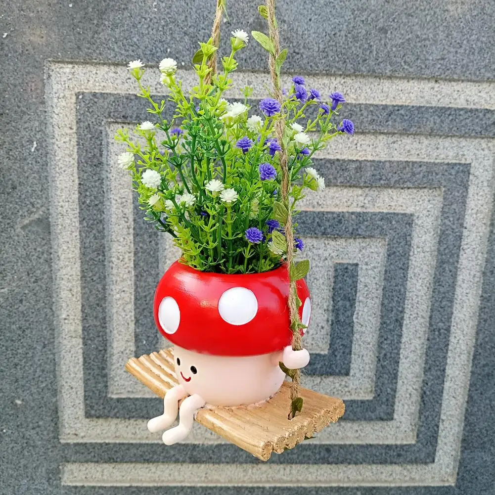 Mushroom Swing Pot Hanging Flowerpot Swing Mushroom Hanging Planter Resin Flower Pot with Drainage Hole Cute Small Succulents