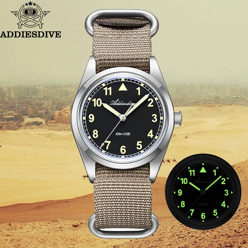 

ADDIESDIVE New Watches VH31 Bubble Mirror Glass 36mm Men's Outdoor Wristwatch 10Bar Waterproof Luminous Retro Pilot Watch AD2079