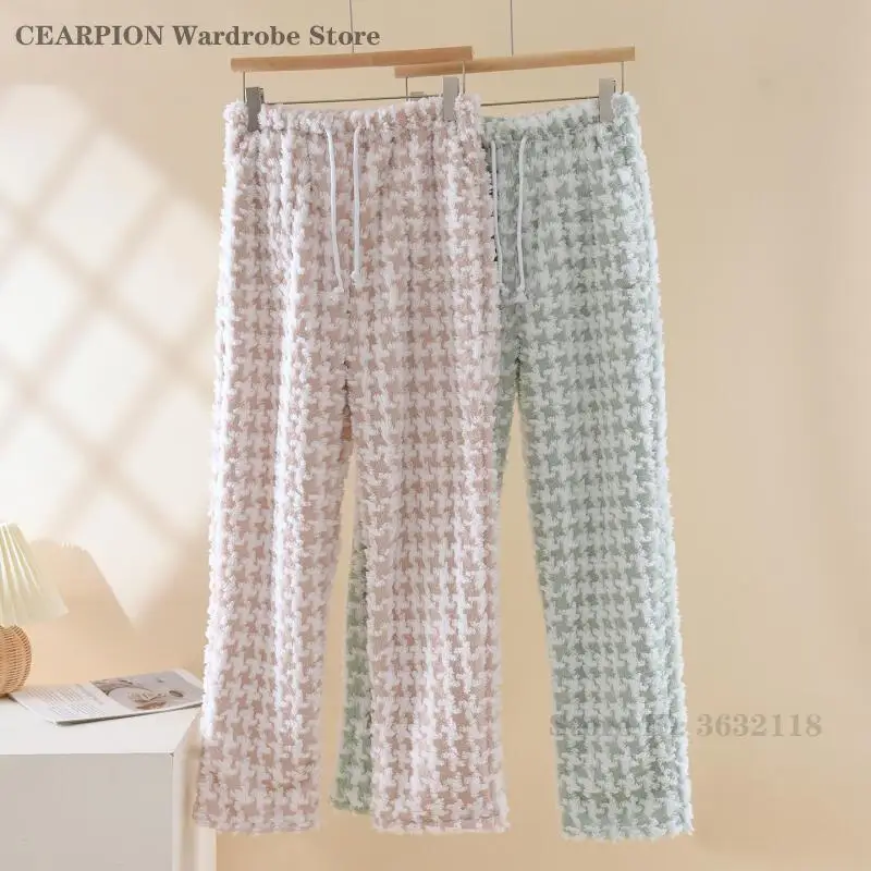 

Женские спальные штаны из кораллового флиса, осенне-зимние утепленные флисовые теплые штаны для сна, фланелевые пижамные штаны для ленивых, одежда для дома