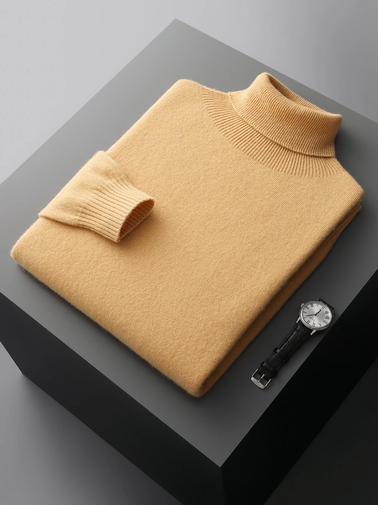 

Men's Turtleneck Cashmere Sweater Autumn Winter Basic Long Sleeve Pullover 100% Cashmere Knitwear Soft Warm Comfy Clothing