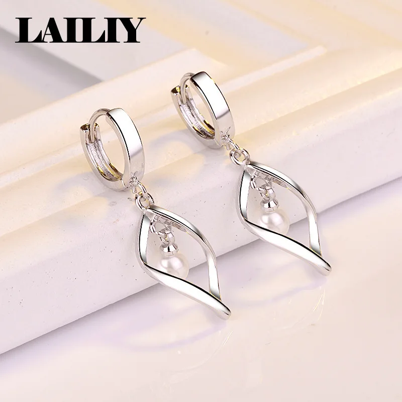925 Sterling Silver Gift Rotating Pearl Long Earrings for Women Fashion Jewelry