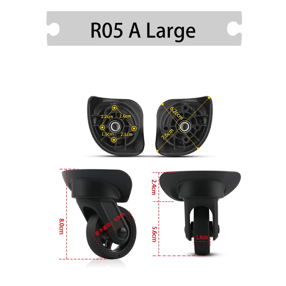 For Samsonite R05 A/B Universal Wheel Black Replacement Suitcase Rotating Shock Absorbing Silent Smooth Wheel Accessories